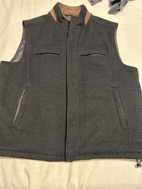 Talbots Charcoal Vest with Tan Contrast Collar